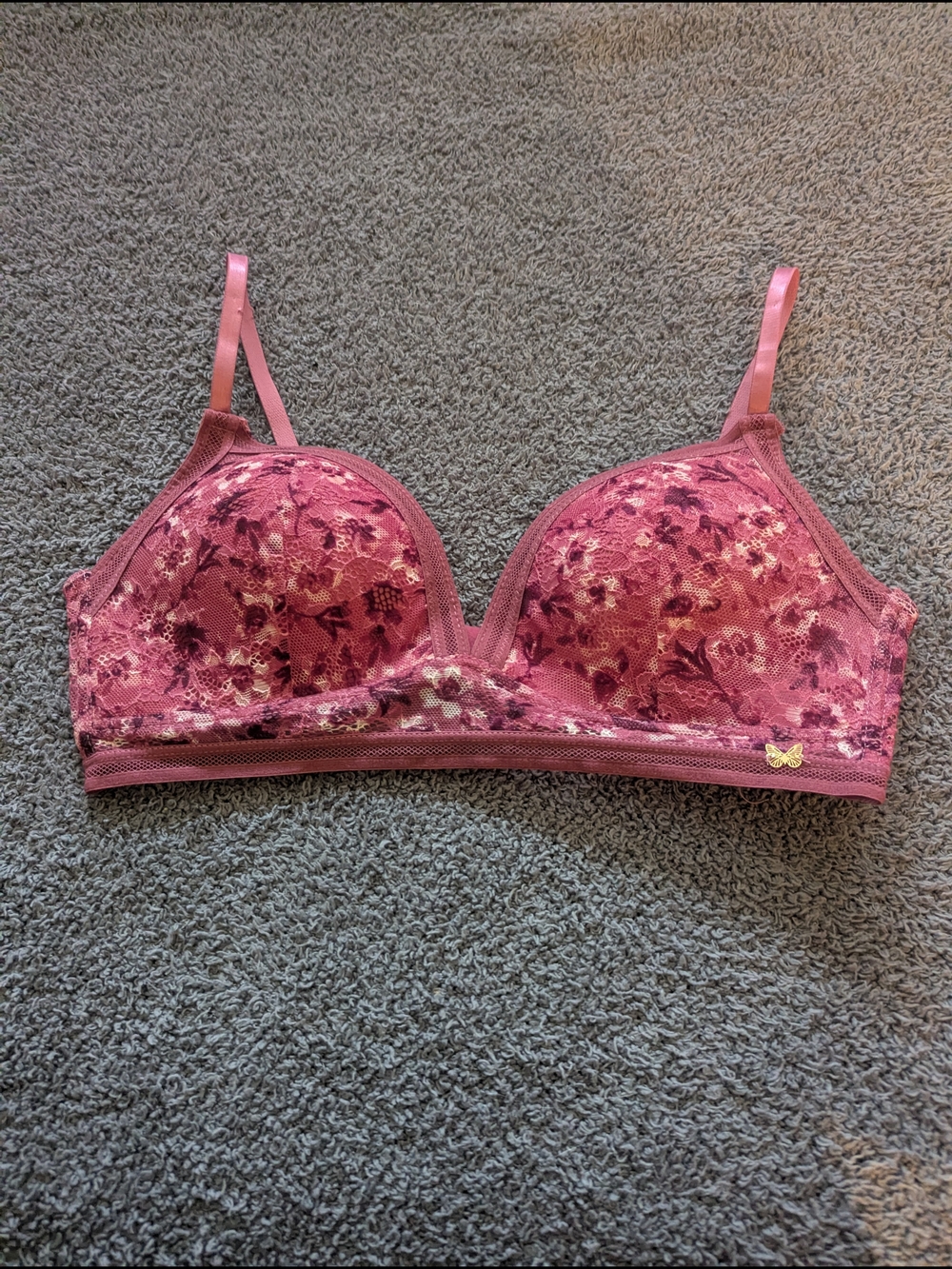 Jessica Simpson Rose Pink Floral Lace Wireless Bra